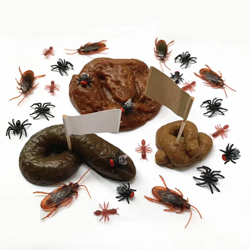 30Pcs/Set April Fool's Day Spoof Toy Creative Novelty Funny Halloween Simulation Fake Poop Cockroach Fly Set Practical Jokes Toy