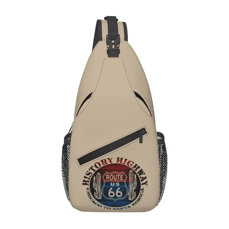 

Personalized Route 66 America Road Vintage Trip Sling Bags Men Fashion Shoulder Crossbody Chest Backpack Cycling Camping Daypack