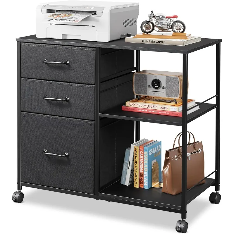 

3 Drawer Mobile File Cabinet, Rolling Printer Stand with Open Storage Shelf, Fabric Lateral Filing Cabinet fits A4 or Le