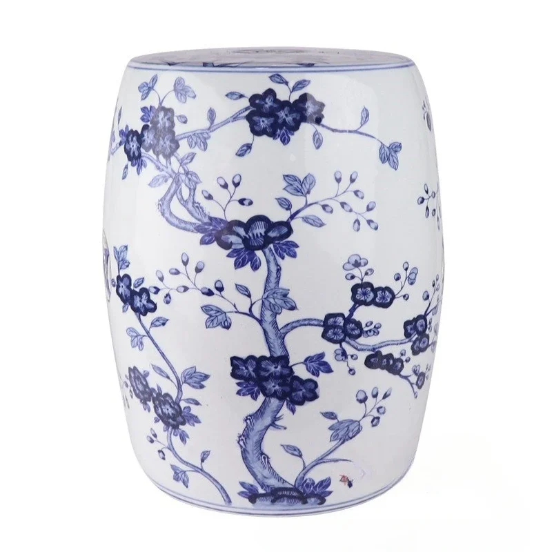 

Ceramic blue and white flower and bird hexagonal round drum retro octagonal dressing home living room