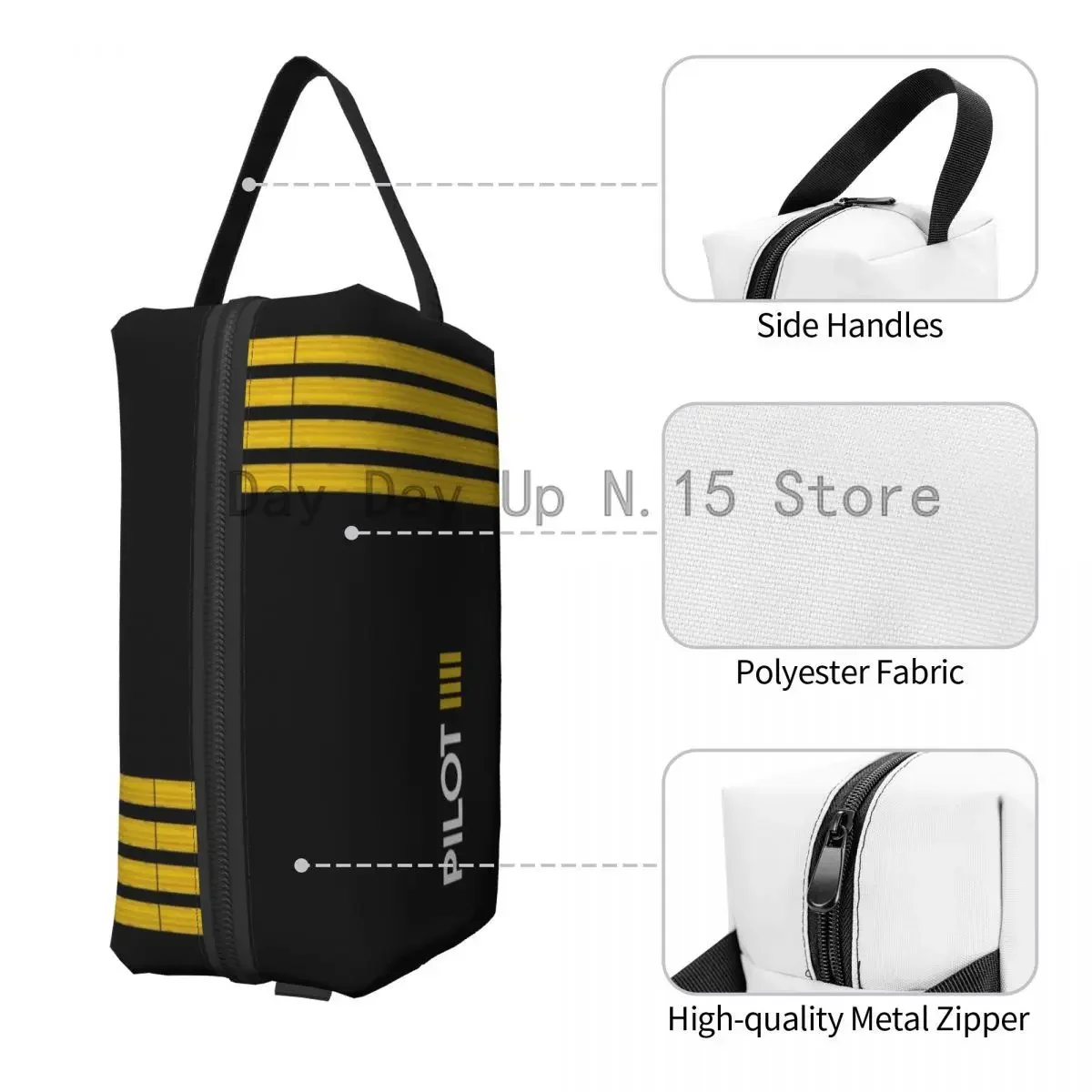 Pilot Captain Stripes Cosmetic Bag Fashion Large Capacity Aviation Airplane Aviator Makeup Case Beauty Storage Toiletry Bags