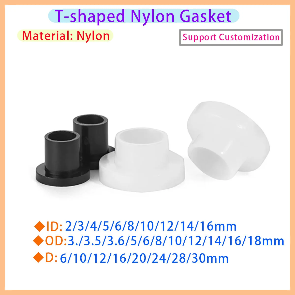 T-type Nylon Stepped Washer/Concave-Convex Thread Bushing Insulating Pellets ID2/3/4/5/6/8/10/12/14/16mm