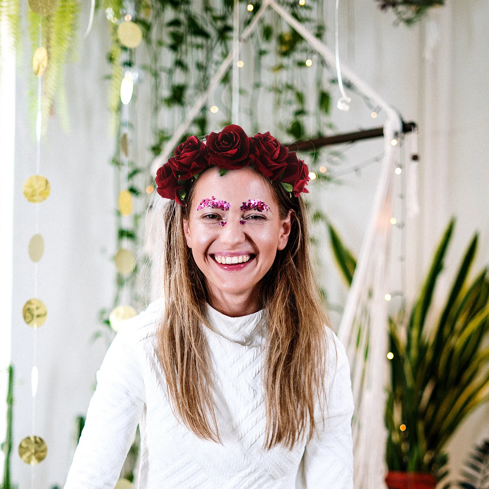 

7Cm Dark Red Rose Headband Elegant Sweet Floral Hairband Wedding Bridal Headwear Beach Party Flower Girl Crown Photo Props