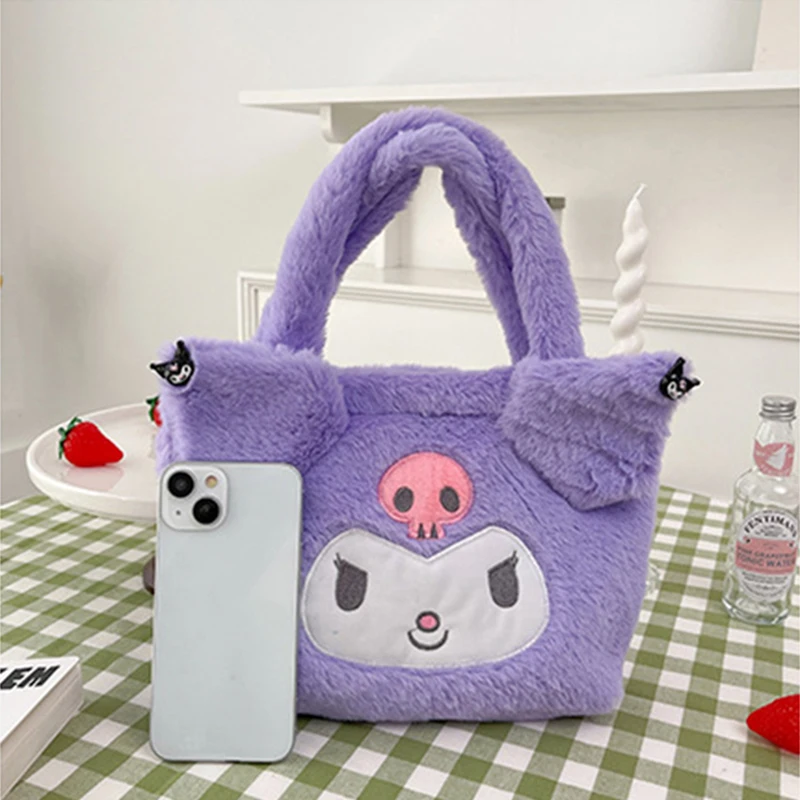 Kawaii Sanrio Cinnamoroll My Melody Kuromi Plush Tote Bags Cartoon Y2K Fashion Messenger Bags Stuffed Plushie Handbags Gift Girl