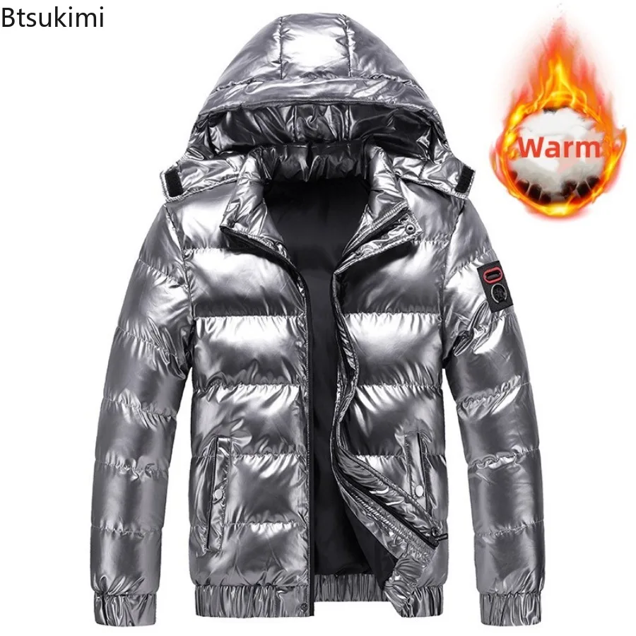 Men's Parkas Winter Jacket Mens Stand Collar Fashion New WarmThickened Hooded Waterproof Puffer Jacket Solid Casual Streetwear