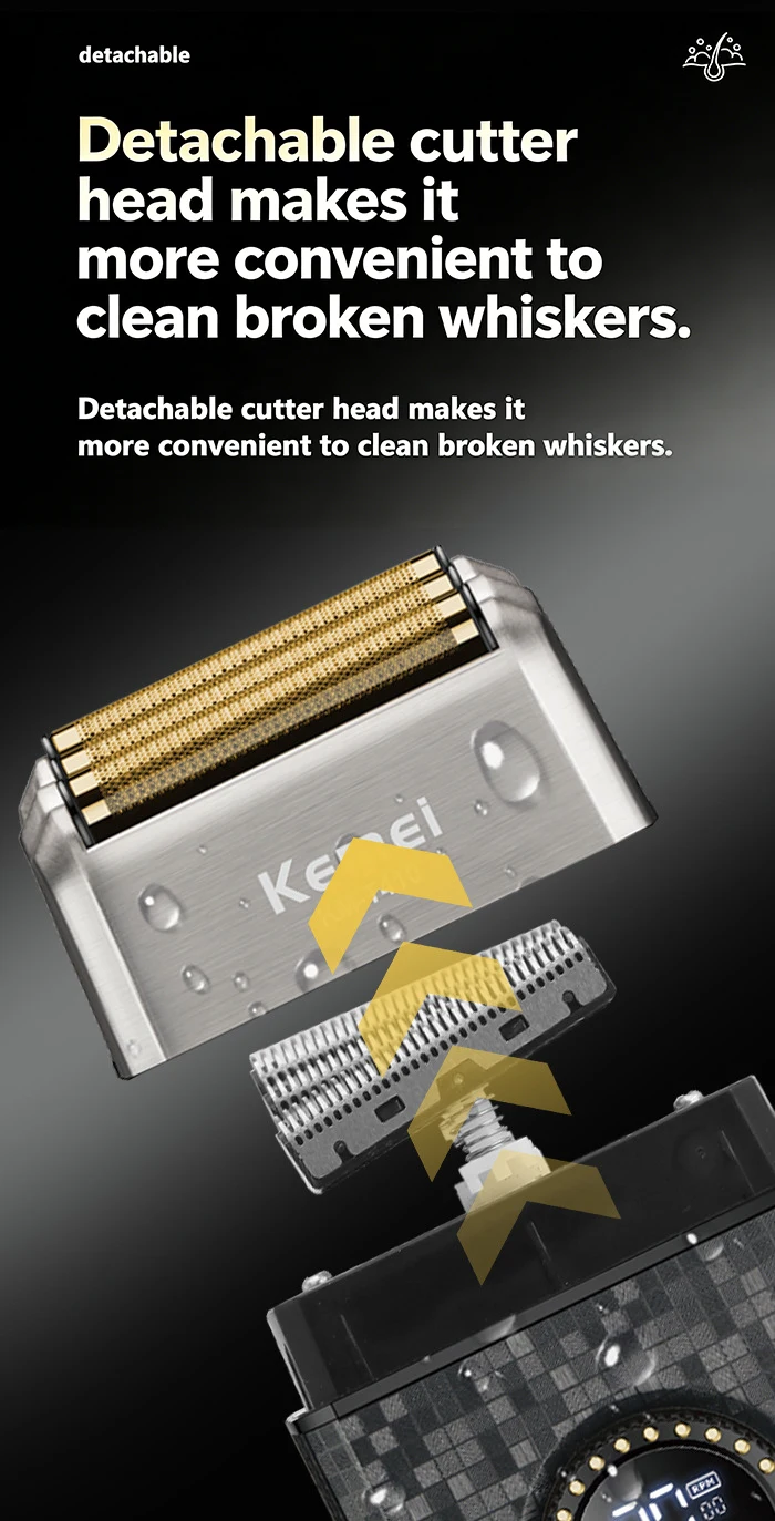 Kemei Wiederaufladbarer Kabelloser Rasierer für Männer Dreifachklingiger Wechselrasierer für Bart und Gesicht Multifunktionaler Starker Trimmer KM-T410 – Detail 7