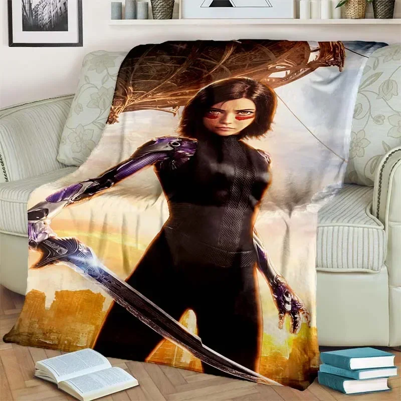 3D A-Alita Battle Angel Pattern Flannel Blanket，Warm and Soft Blanket  For Couch Sofa Office Home Travel  Birthday Gift.