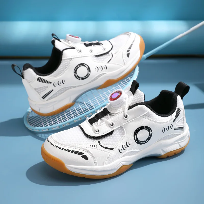

Детские кроссовки для бадминтона размера 30-40 с быстрой кружевной ручкой, противоскользящие легкие туфли для настольного тенниса