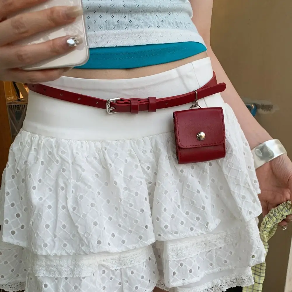 

Ins Korean Style Women Waist Bag PU Purse Belt Waist Bag Red Retro Women Belt Bag Women