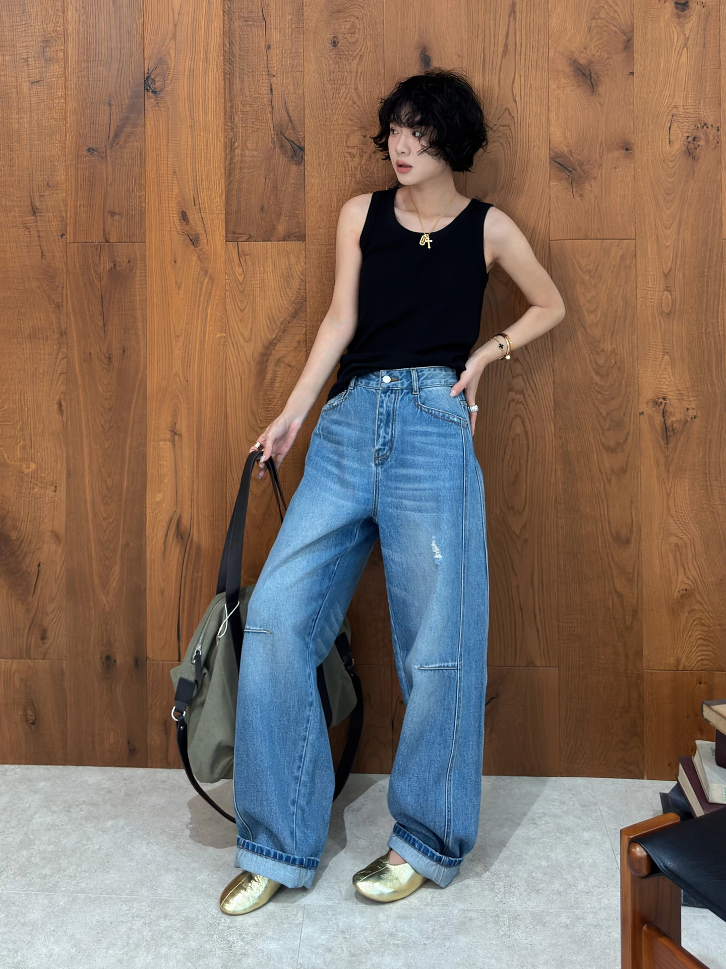 

High Waist Straight Leg Jeans Women's Korean Sle Loose Fit Bootcut Pants Blue Denim Spring Summer Autumn High Waist Jeans