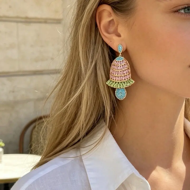Bilincolor Elegant Micro-paved Colorful Cubic Zirconia 3D Wind Chime Earrings