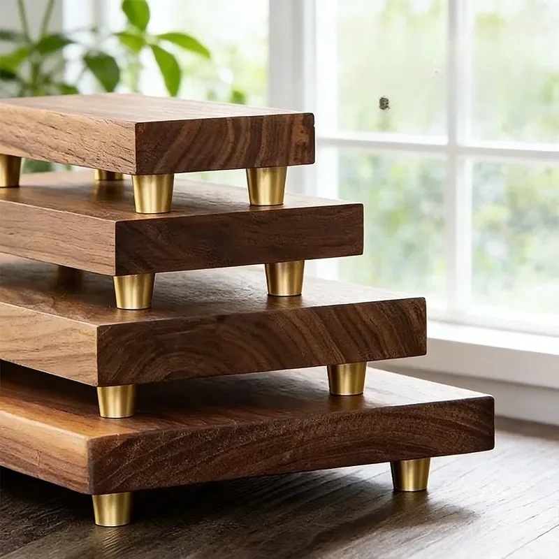 Solid Wood Display Shelves Aesthetic Minimalist Interior Decorative Shelves Art Black Walnut Tea Set Base Rack Room Ornaments
