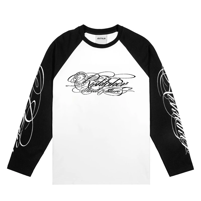 Harajuku New Men's Fashion Collection Combines Autumn Winter Men Long Sleeved Black White Sports T-shirt Y2k Streetpunk Clothing