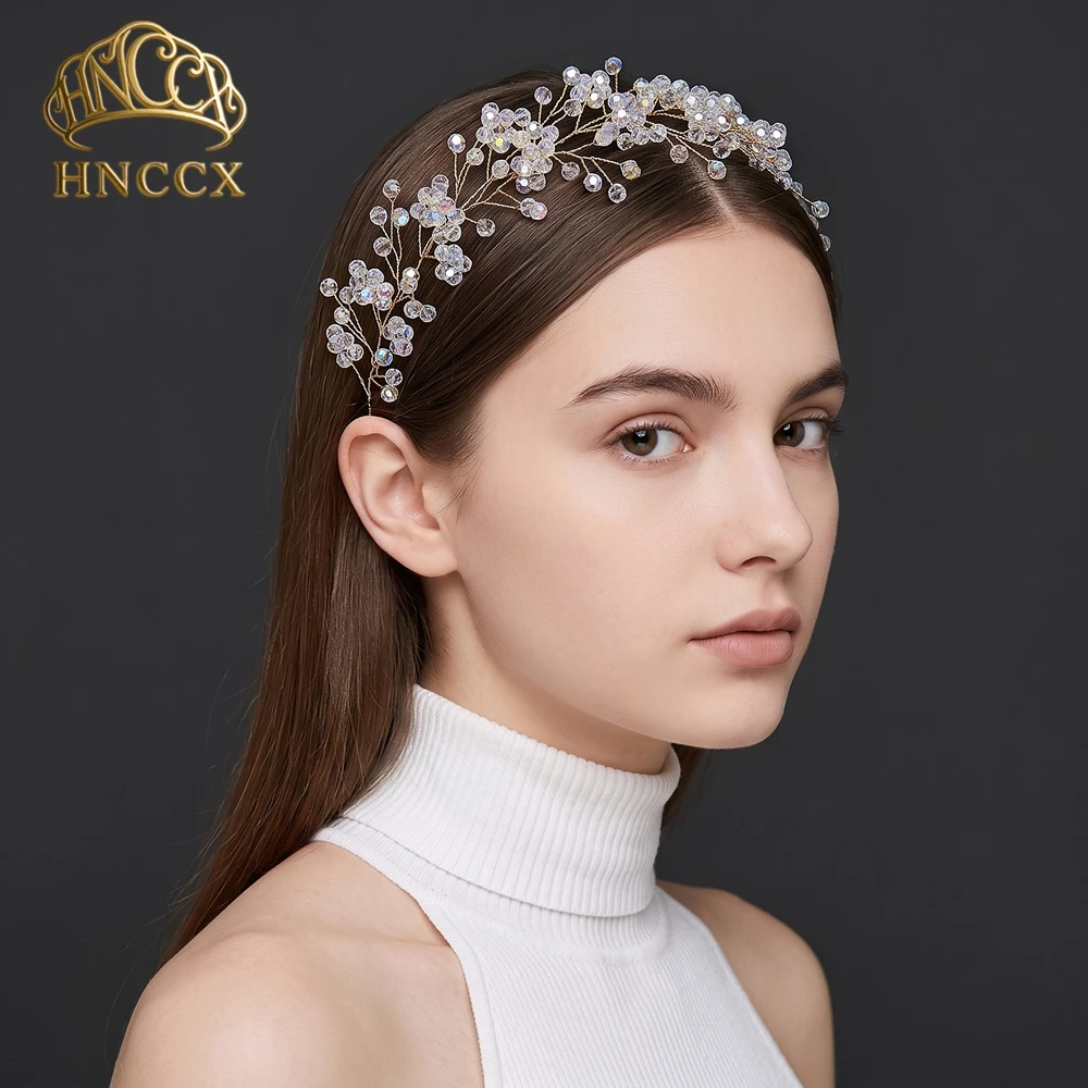 HNCCX Elegant Crystal Bride Hair Vine Handmade Wedding Hair Band With Organza Wedding Headband Hair Accessories For Guest A352