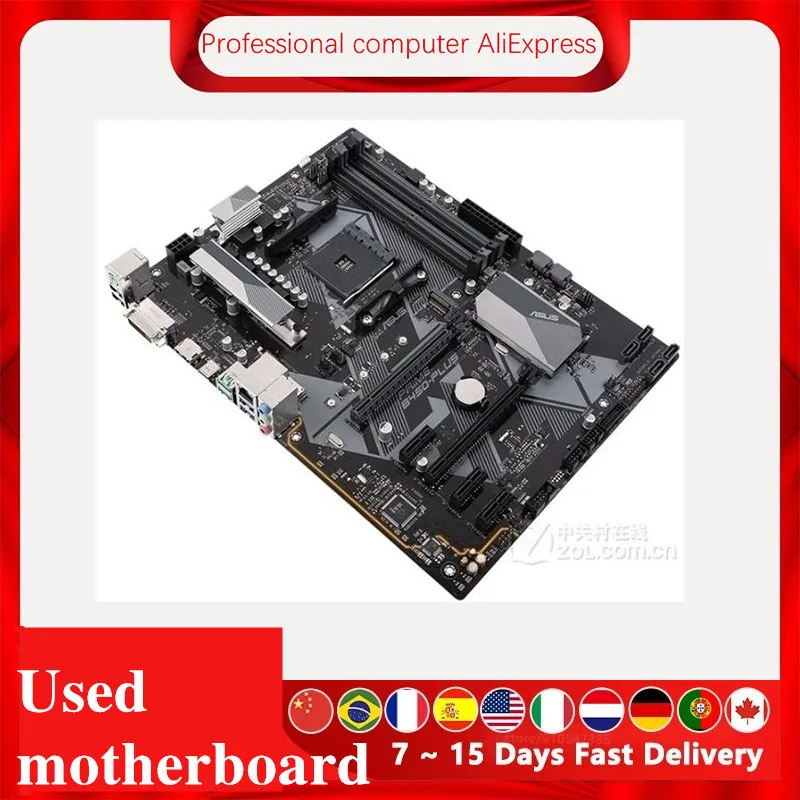 Para ASUS PRIME B450-PLUS placa base Socket AM4 DDR4 para AMD B450 PLUS placa base de escritorio Original placa base usada