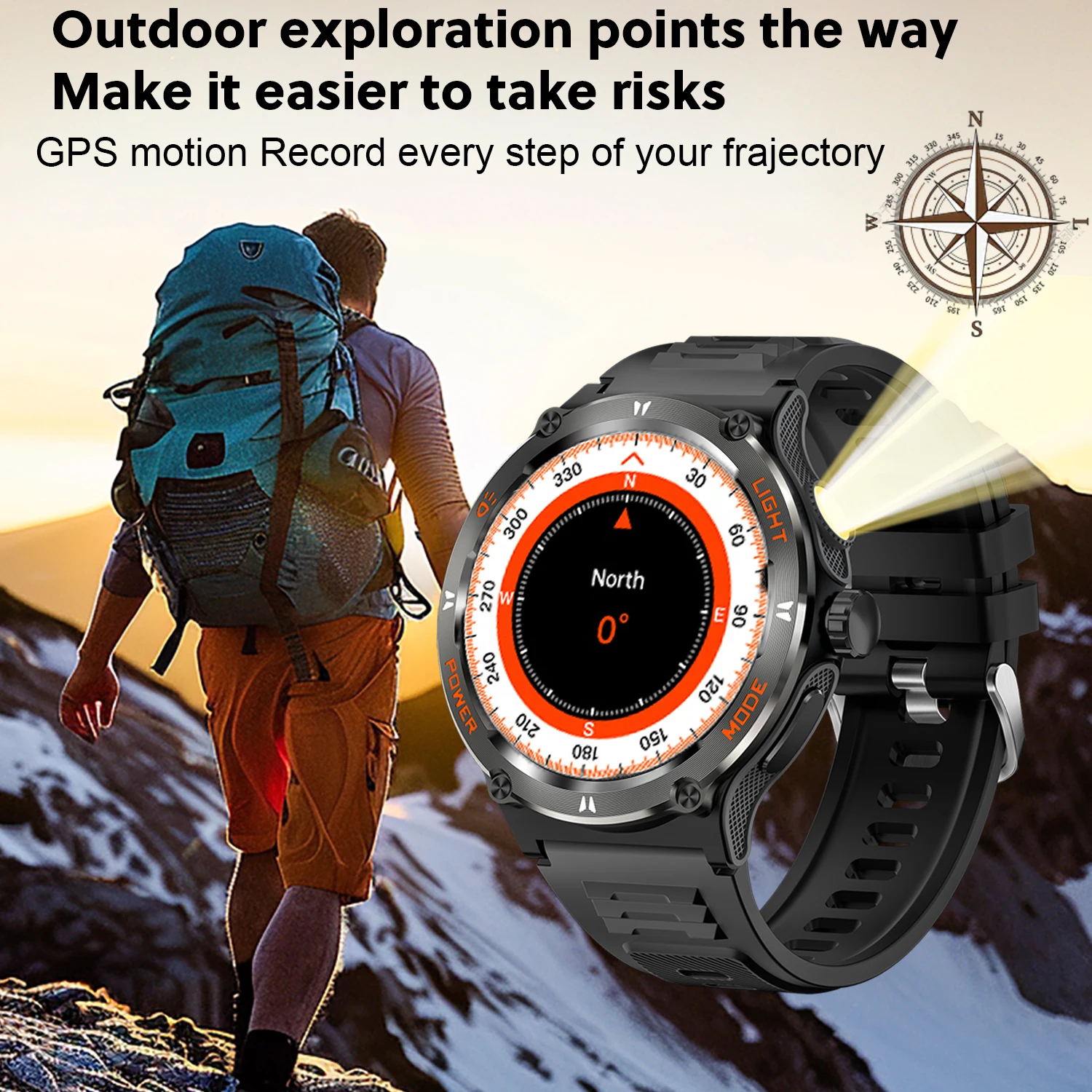 2025 New Military Smartwatch Men 3ATM Bluetooth Call Outdoor Sports Fitness Track 500Mah LED light Smartwatch Men's smart watch