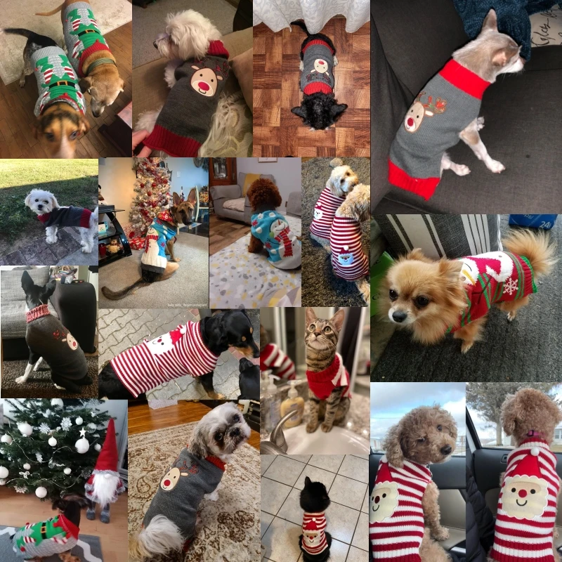 Dog Sweater Christmas Winter Warm Dog Clothes Xmas Outfit for Dogs Puppy Coat Dog Costume Chihuahua Striped Dog Knitted Sweater