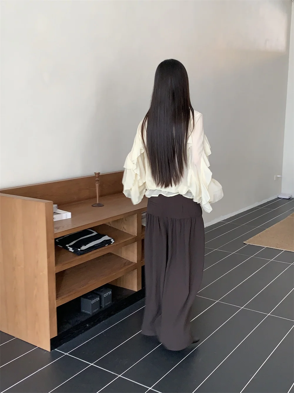 CHEERART Ruffles V Neck Tie Front Blouse For Woman Sheer Lantern Long Sleeve Top Fall Fashion Chiffon Blouses 2025 Clothing