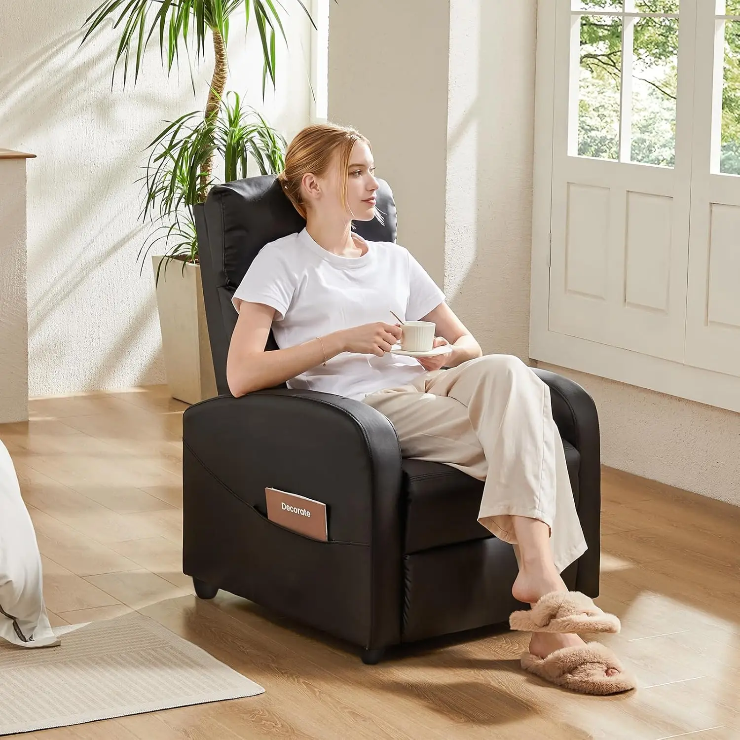 Liegestuhl für Erwachsene, Massage-PU-Leder, kleine Liegestühle für Heimkino mit Lordosenstütze, verstellbare moderne Liegestühle