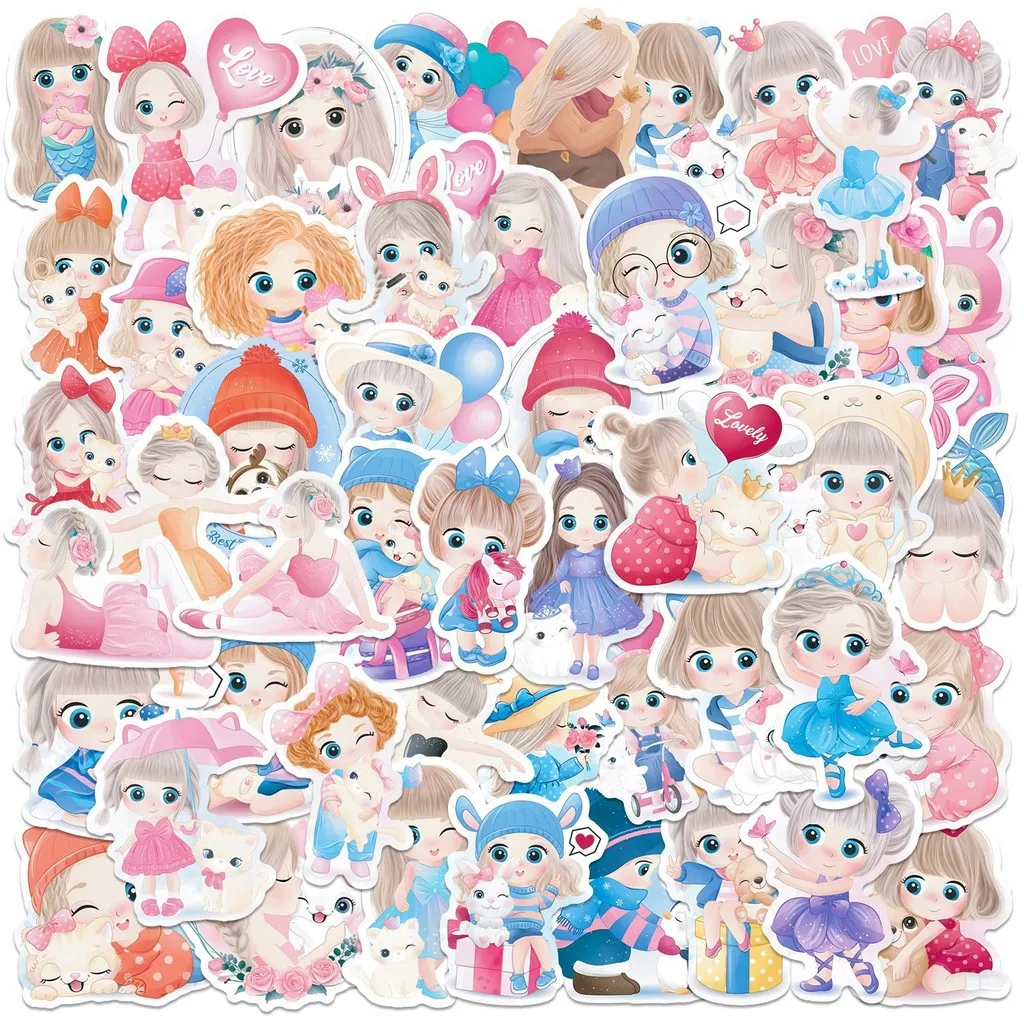 50 Stück Mädchen-Aufkleber – süße Puppe im Q-Stil, Graffiti für Wasserbecher, Gepäck und Handyhüllen (Anime Worlds Store)