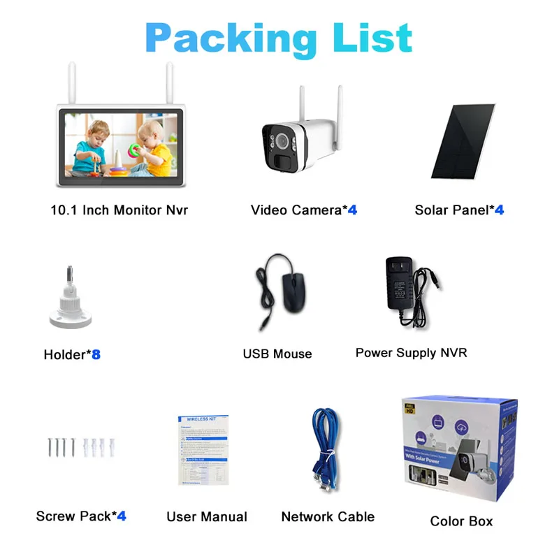 Outdoor 4MP 4CH Solar Power Surveillance  System Wifi NVR Kit Cctv System Wireless Outdoor