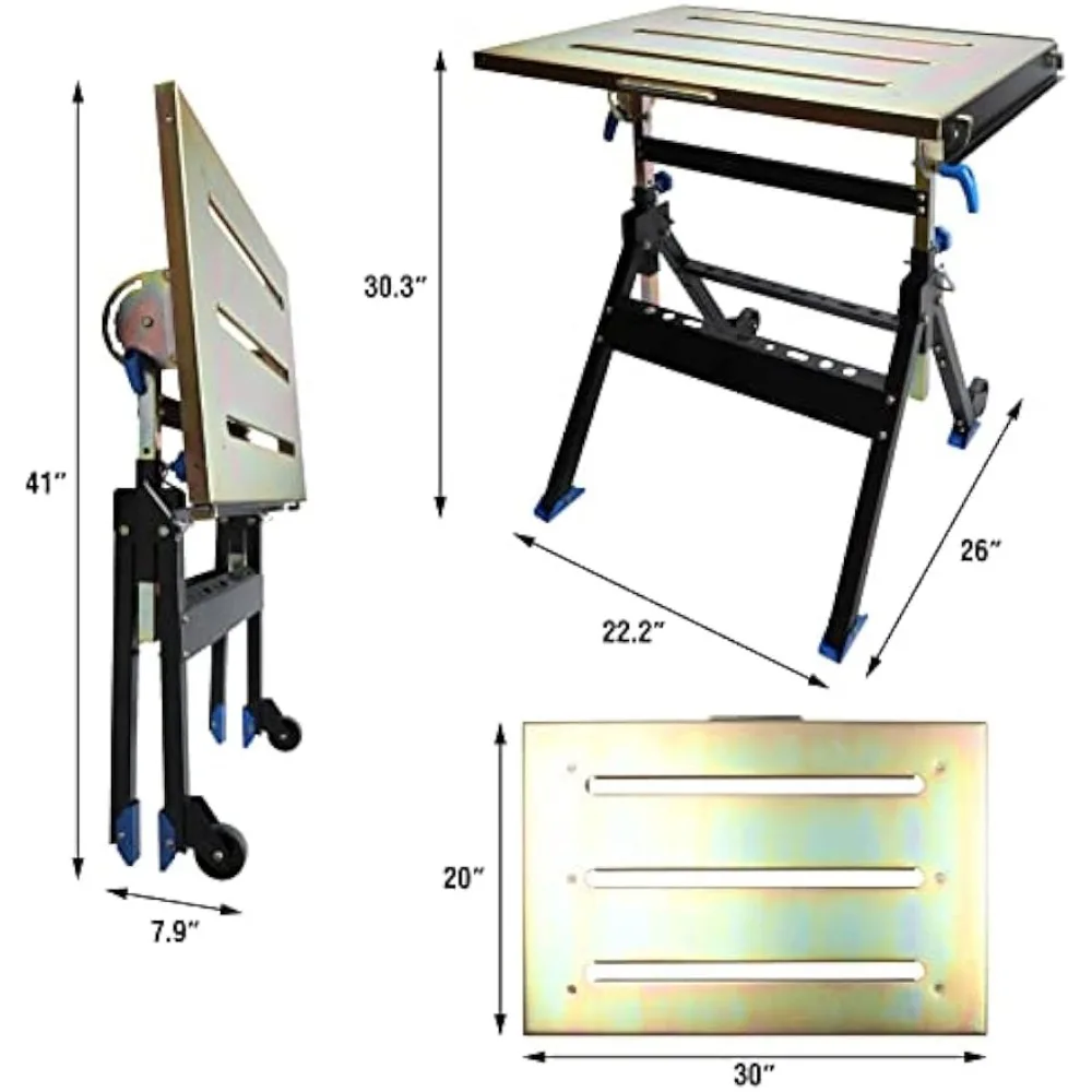 Imagem -03 - Mesa de Soldagem Ajustável Olympia Tools com Rodas Banco de Trabalho Portátil com Suporte de Aço de 30 Pol. x 20 Pol. Robusto Flexível e Versátil