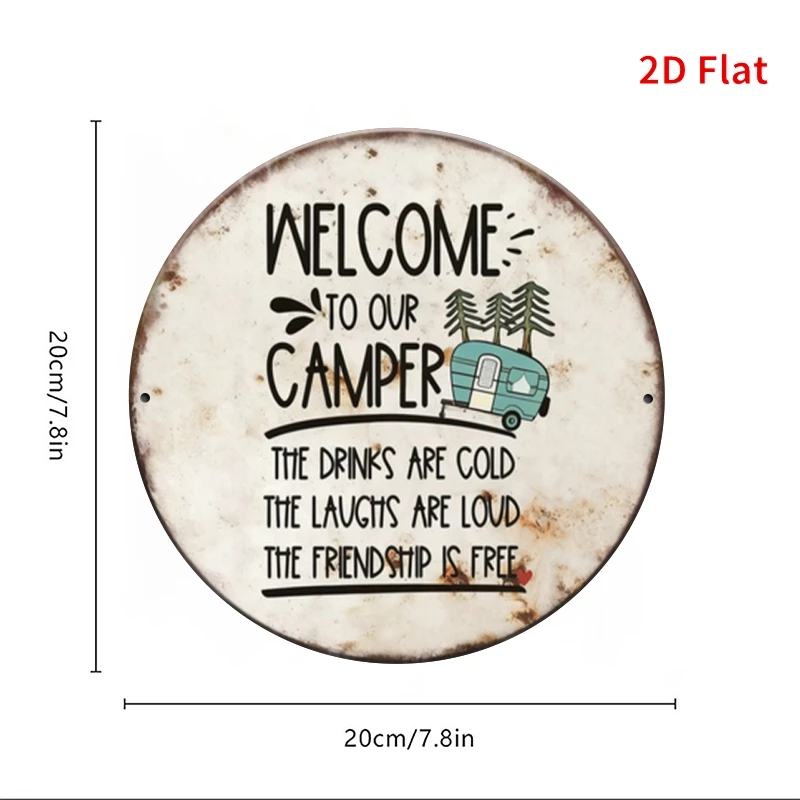 2D Flat, 4pcs, Welcome to Our Camper Metal Sign - Rustic Style Camping Wall Decor, Indoor/Outdoor Durable Tin Decoration,