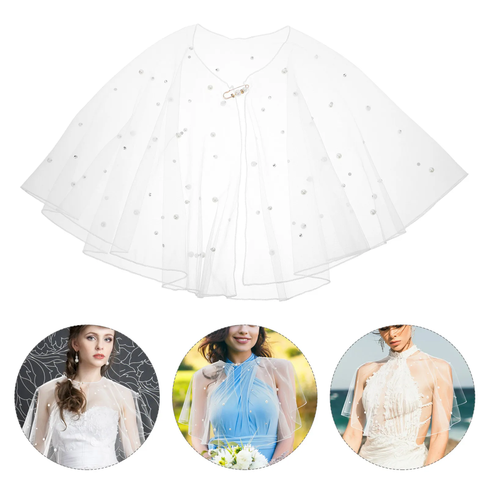 

Wedding Shawl Bridal Cloak Bride Veils for Dress Cape Rhinestone Elegant Scarf Shawls and Wraps Tulle Dresses