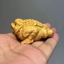 Natural Cypress Three-legged golden toadMascot Miniature Statue Chinese lucky frog ornament Home Living Room Bedroom Statue