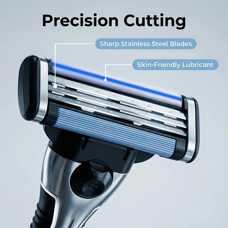 Men's Manual Razor Safety Razor 3-layer Stainless Steel Hair Removal Knife, Replaceable Razor Head, Razor Tools.