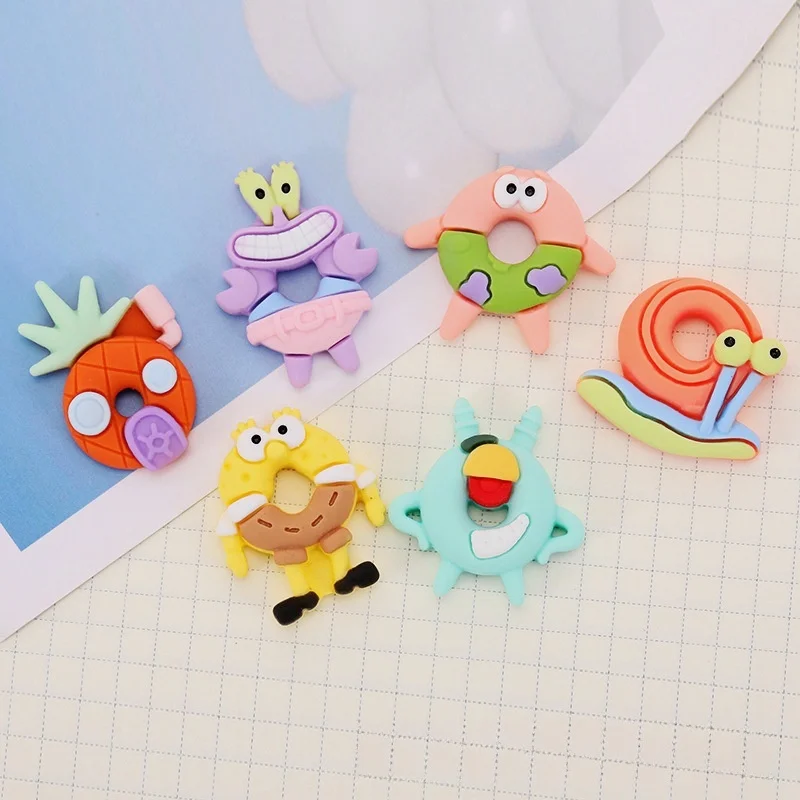 10pcs/set SpongeBob SquarePants Patrick Star Sweet Donut DIY Resin Accessories Phone Case Headwear Hair Clip Material