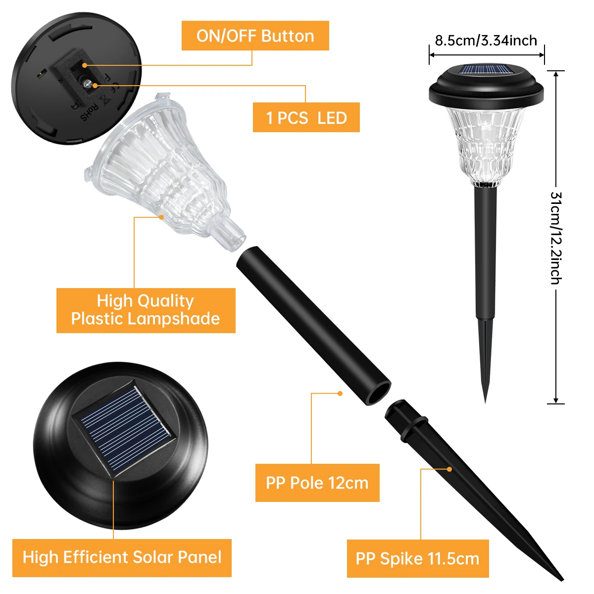 Lampu jalur surya lampu taman tenaga surya 12 pak tahan air luar ruangan lampu rumput tenaga surya On/Off LED otomatis untuk jalur luar ruangan