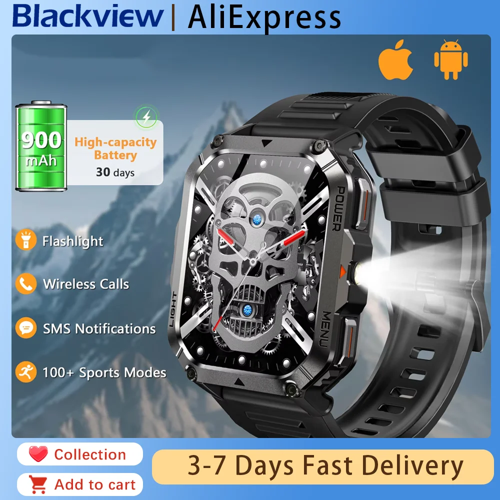 Blackview New W70 Pro Outdoor Smartwatch with Emergency Lighting Compass 900mAh 2.01'' TFT HD Screen Waterproof Women Men Watch