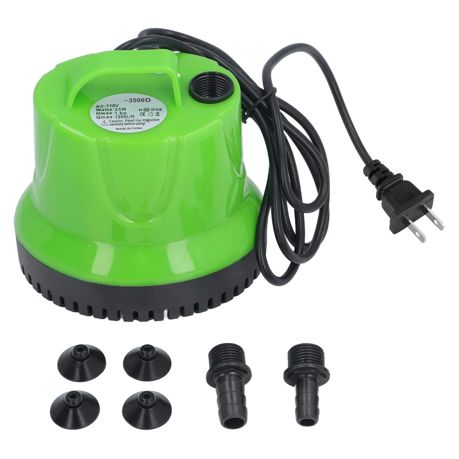 25W Submersible Water Pump 16/19 Inch Outlet 1200L/H 317GPH Bottom Suction for Pond Aquarium Fish Tank Fountain