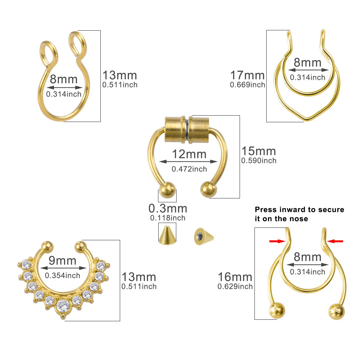 حاول مظهر الحاجز! حلقة أنف مزيفة من الفولاذ المقاوم للصدأ قابلة للتعديل، مجوهرات أنف بيضاوية غير مثقوبة بدون الالتزام. #2