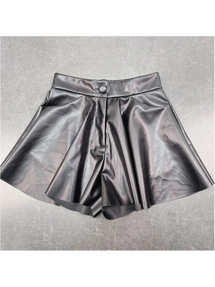 Hoge taille geplooide buit shorts PU kunstleer hotpants rits broekrok korte pantalon sexy clubwear trunks bermuda streetwear