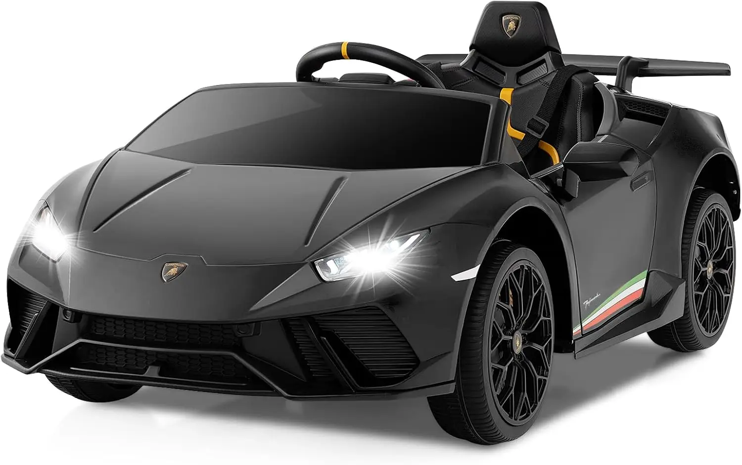 12V Kids Electric Ride-On Car with Remote Control, Toddler Battery Powered Vehicle Toy, 2 Speeds, Wheels Suspension, Music, Bluetooth, USB, FM, Black