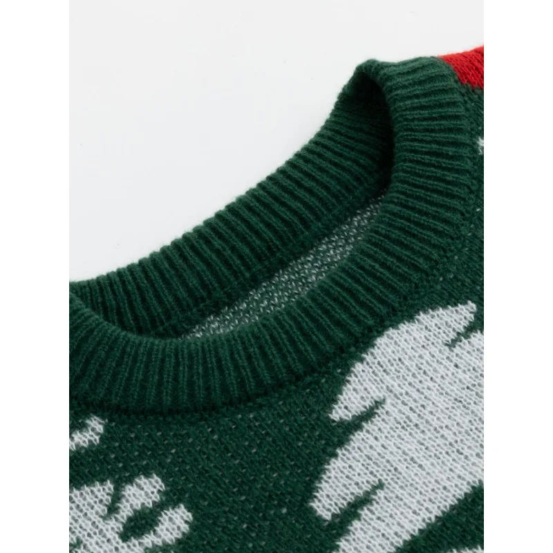 Maglione natalizio girocollo ampio verde pullover alla moda da uomo girocollo camicia a maniche lunghe con fondo