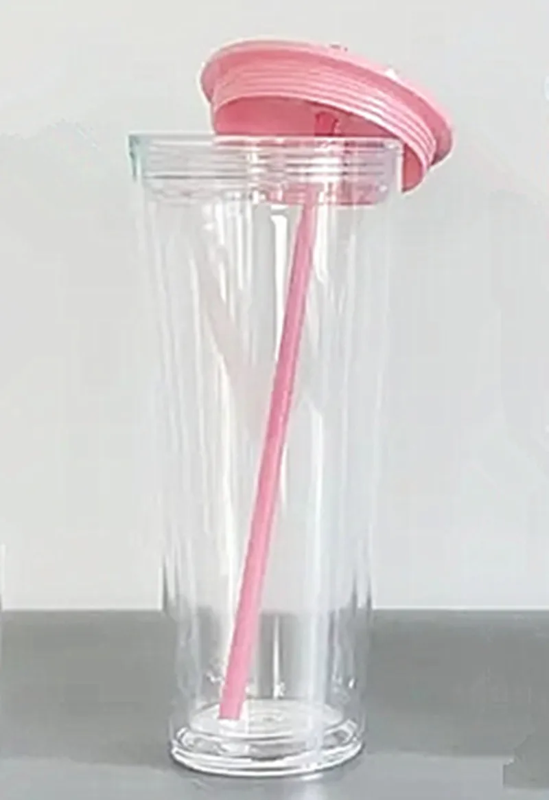 24oz Transparent Clear Acrylic Coffee Tumbler With Straw Lid Sublimation Blank Print Big Capacity Acrylic Tumbler Water Bottle