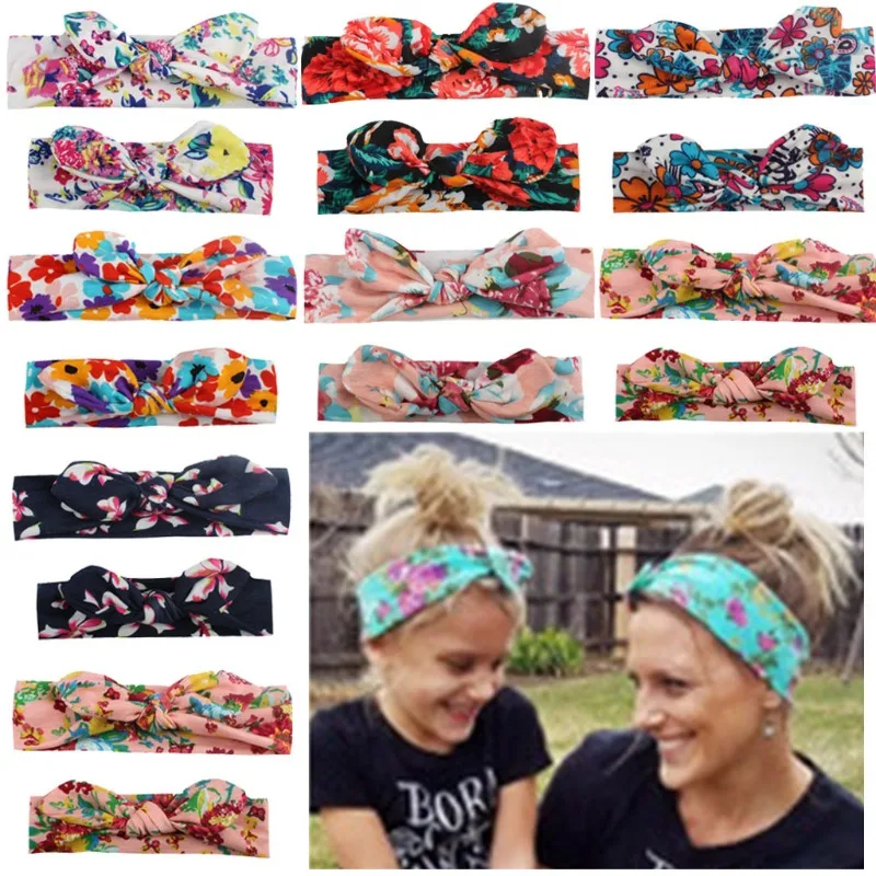 

2pcs/set Mother & Daughter Bow Matching Headbands for Children Mom Kids Solid Color Head Band Hair Accessories Family Headwear