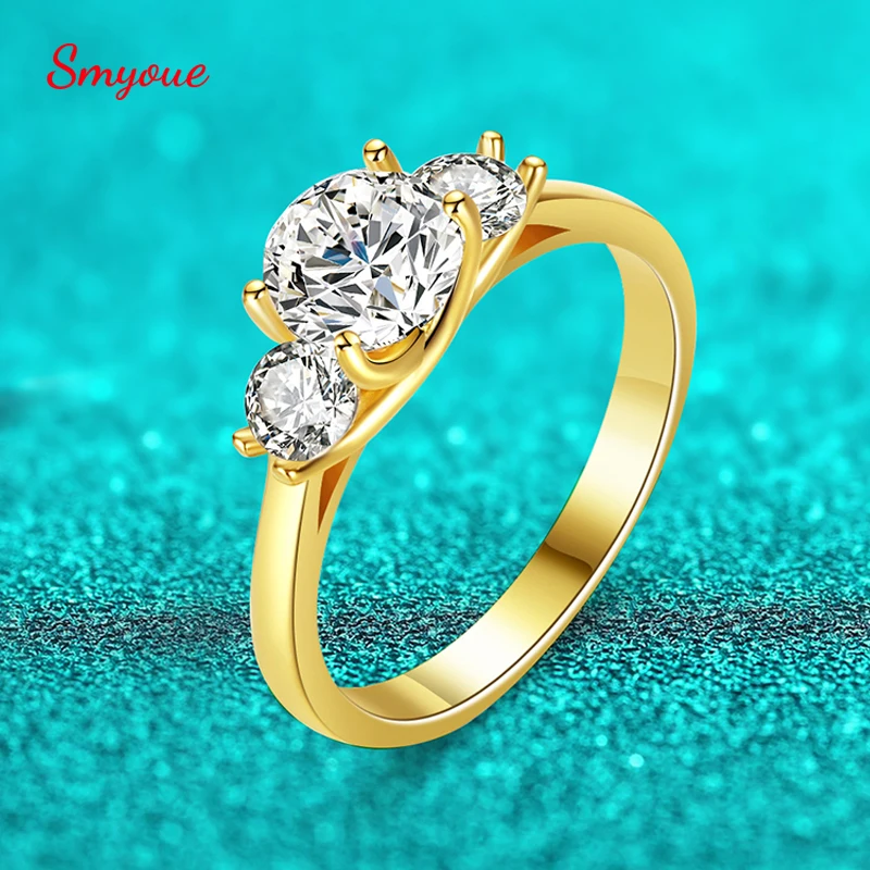 

Smyoue 14k Gold Plated Moissanite Ring for Women Total 1.6ct 3 Stones Gem Sterling Silver 925 Jewelry Sparkling Wedding Band GRA