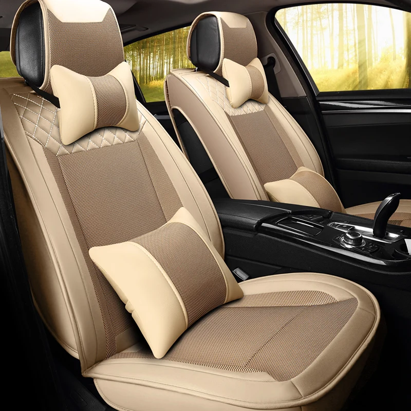 Housses de siège de voiture en cuir et lin, pour Toyota Corolla RAV4 Land Cruiser 100 Peugeot 307 307 SW 5008 301, accessoires automobiles respirants
