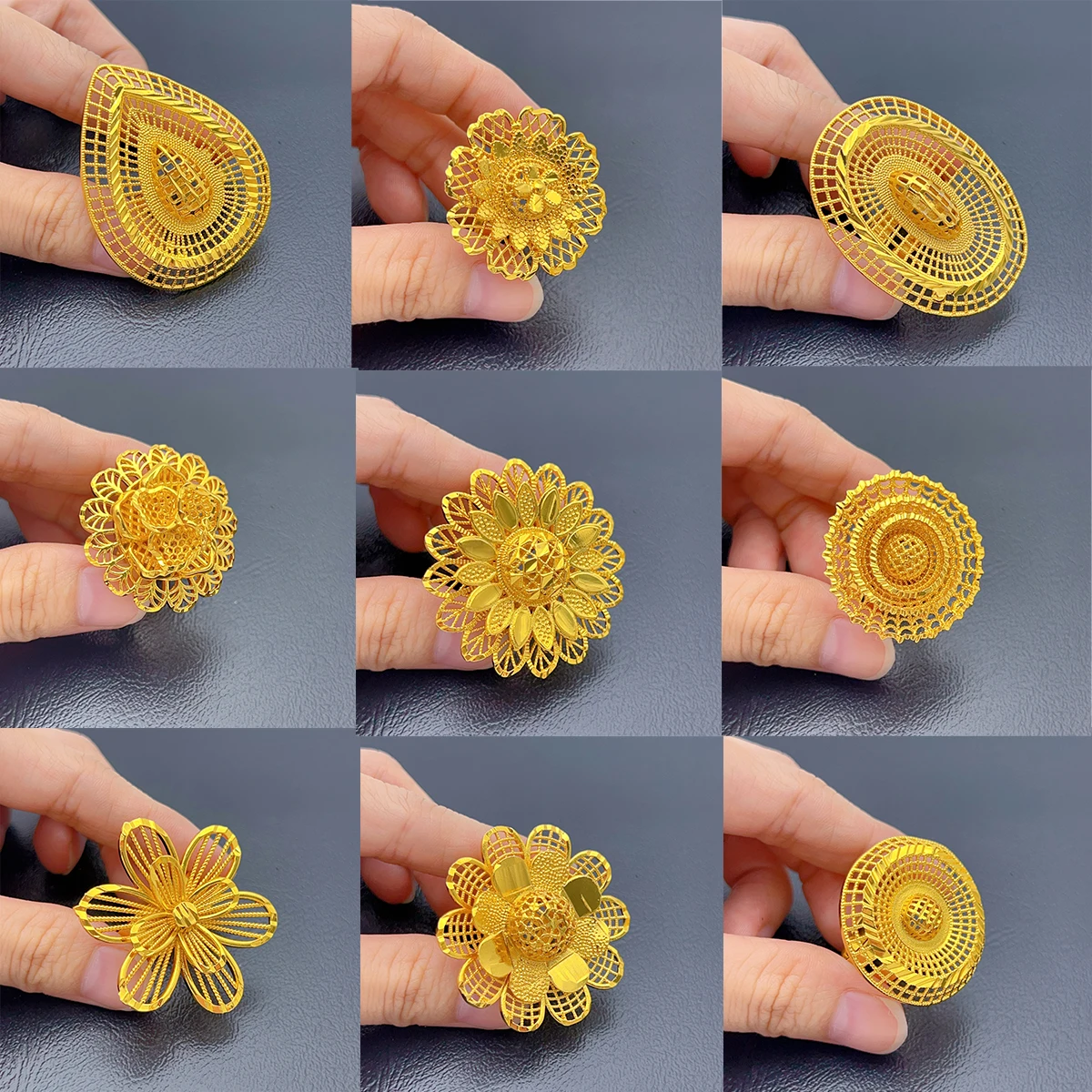 ANIID Arab Gold Plated Big Rings For Women Resizable Dubai Wedding Jewelry Ethiopia African Party Gift Nigerian Big Jewellery