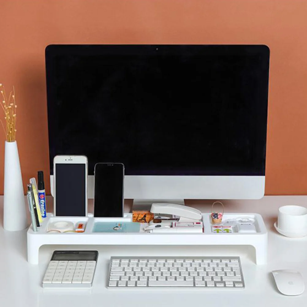 

Keyboard Shelf White Multifunctional Abs Desktop Organizer For Notes Phones Pens Space Saving Rack Computer Home Office