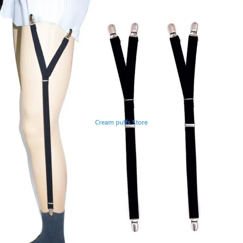 50LE 2Pcs/Set Y Elastic Leg Suspender Strap Shirt Stays Non-slip Locking Clamps
