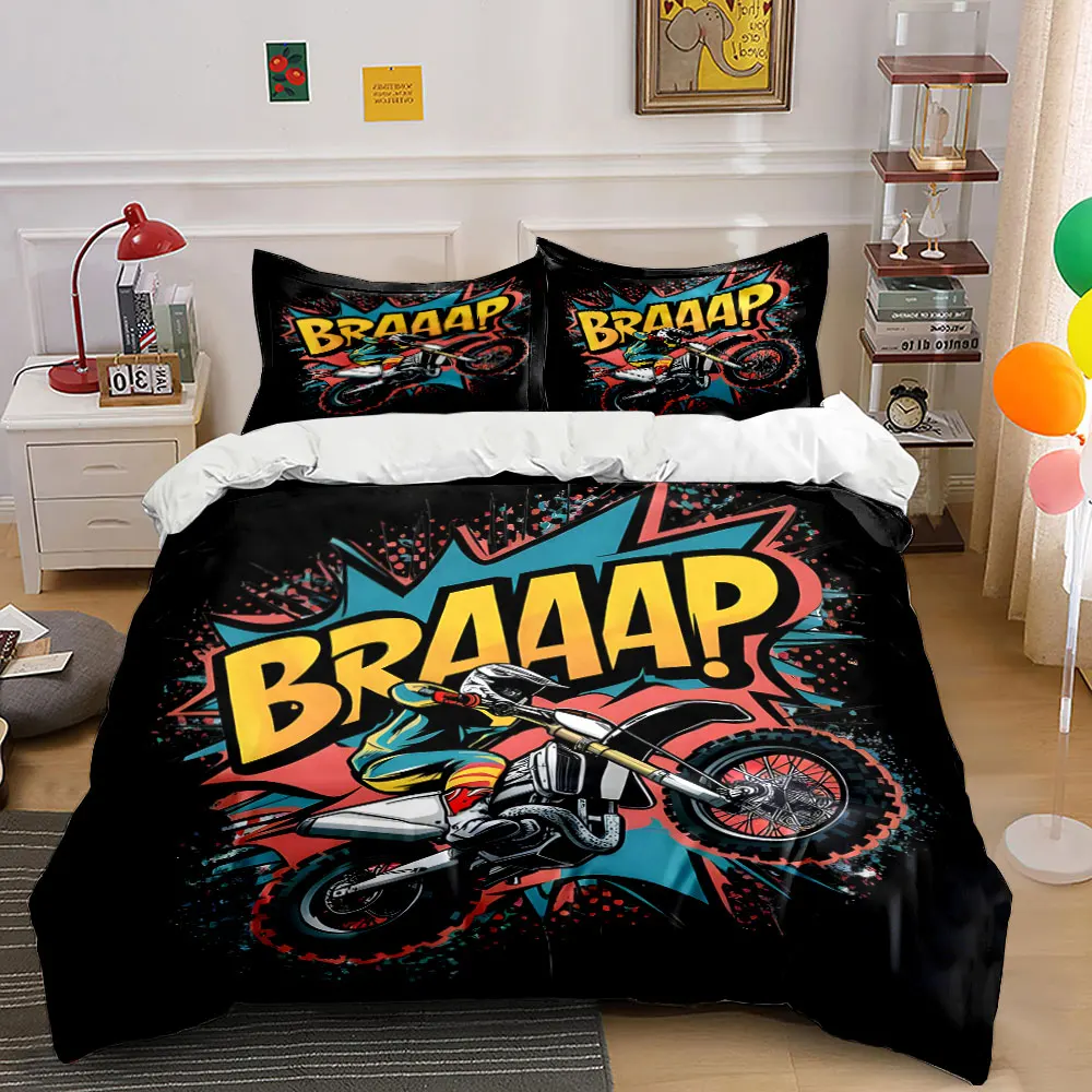 Motocross Jump Creative Illustration Duvet Cover Set with 3D Printing Design Soft Polyester Bedding Set All-Season Comfort