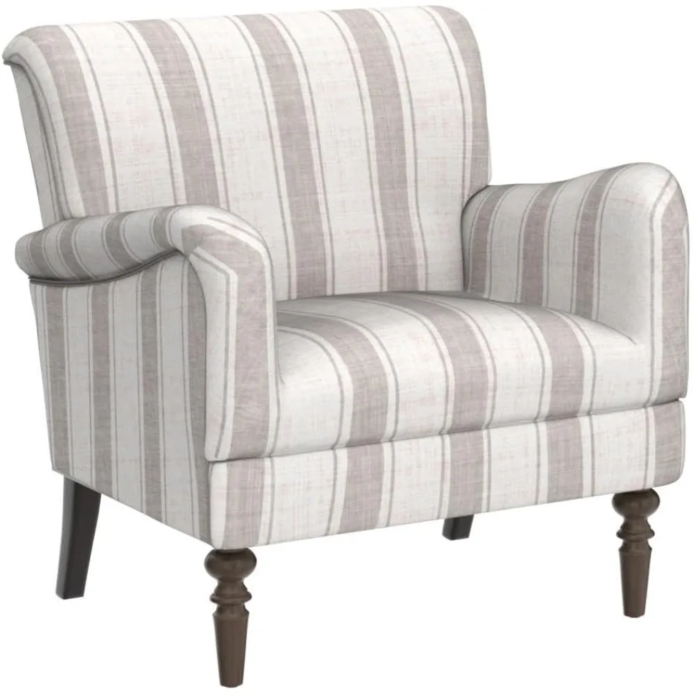 Modern Accent Chair with Arms and Wooden Legs, Comfy Upholstered Armchair for Living Room, Bedroom (Stripe Pattern)