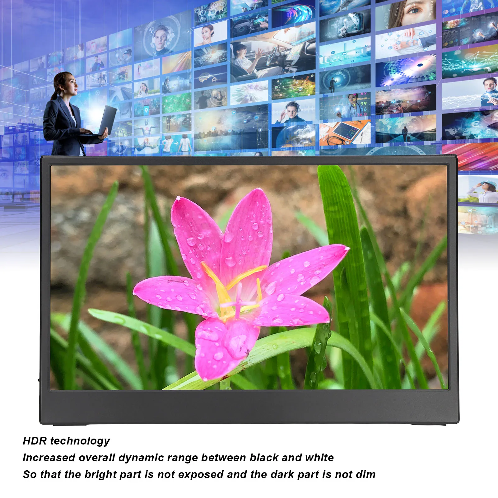 

13.3 Inch Laptop Monitor HDR Type C 100-240V 1440P Ultra Slim Portable Laptop Monitor Double Speaker for Travel for Phones