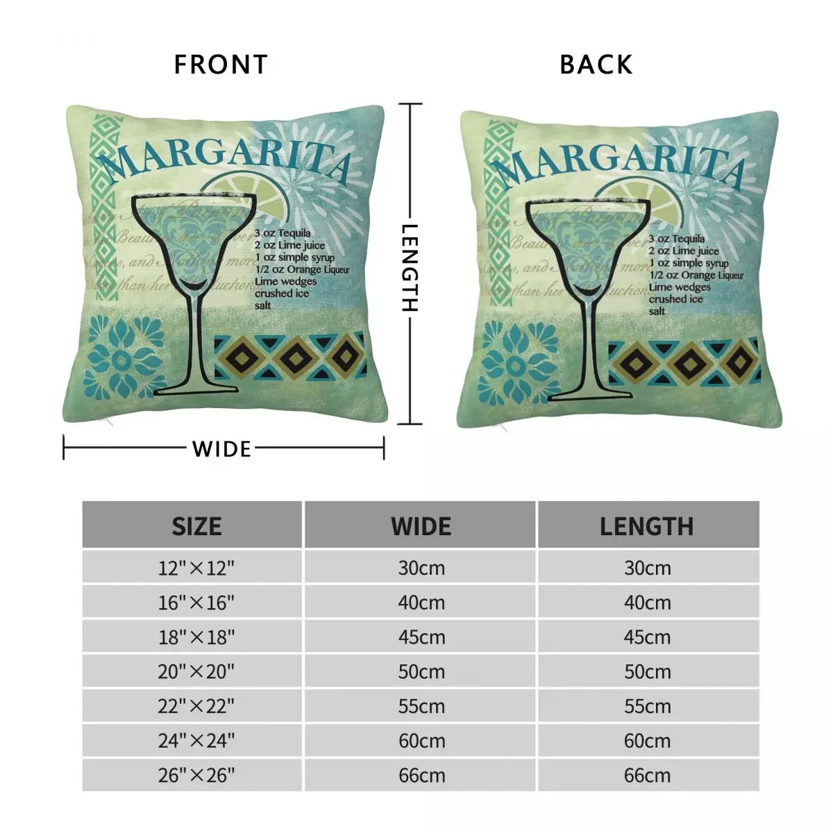 Margarita Cocktails Square Pillowcase Polyester Linen Velvet Pattern Zip Decor Home Cushion Case