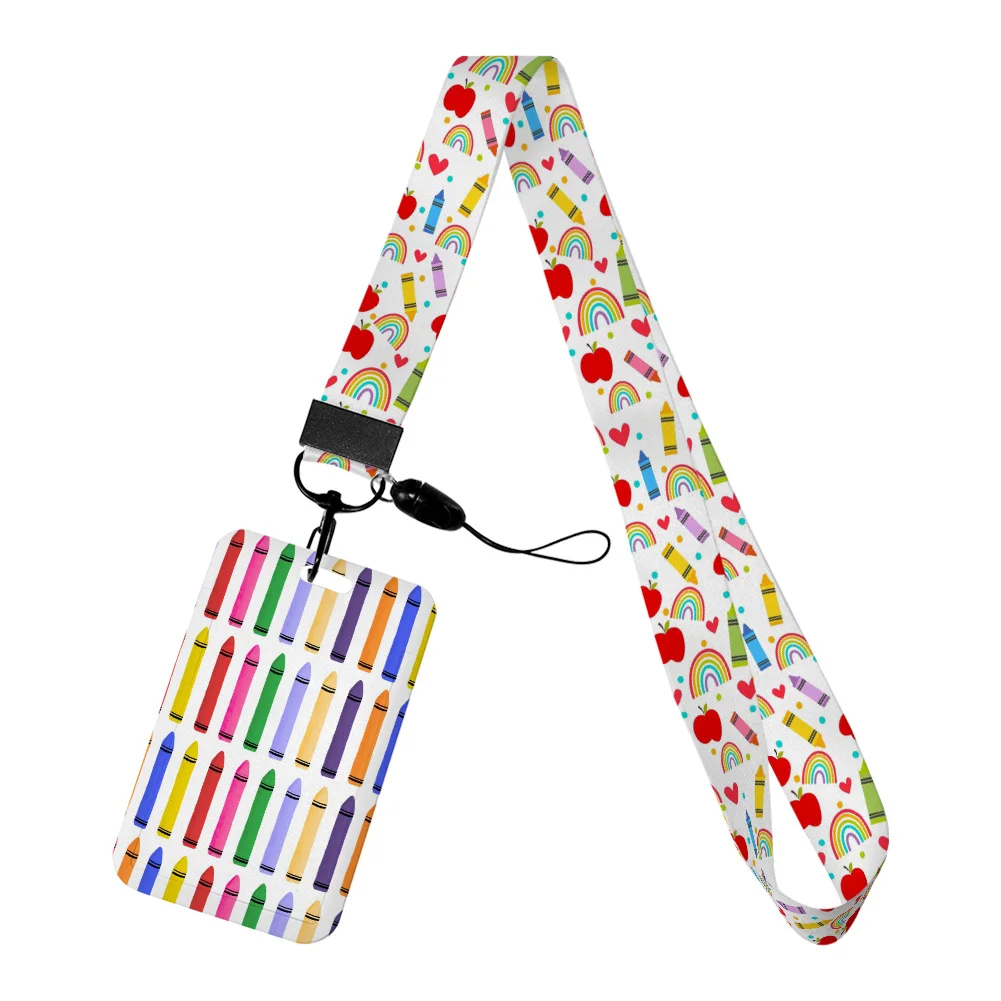 Card Holder Back to School Neck Strap Glitter Acrylic Badge Reel Clip Slim Lightweight Credit Card Case Neck Strap for Daily
